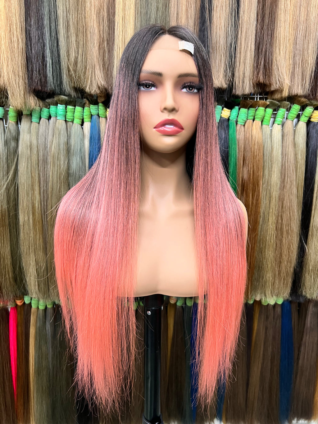 Ambre Black to pink Straight human hair #FFB6C1