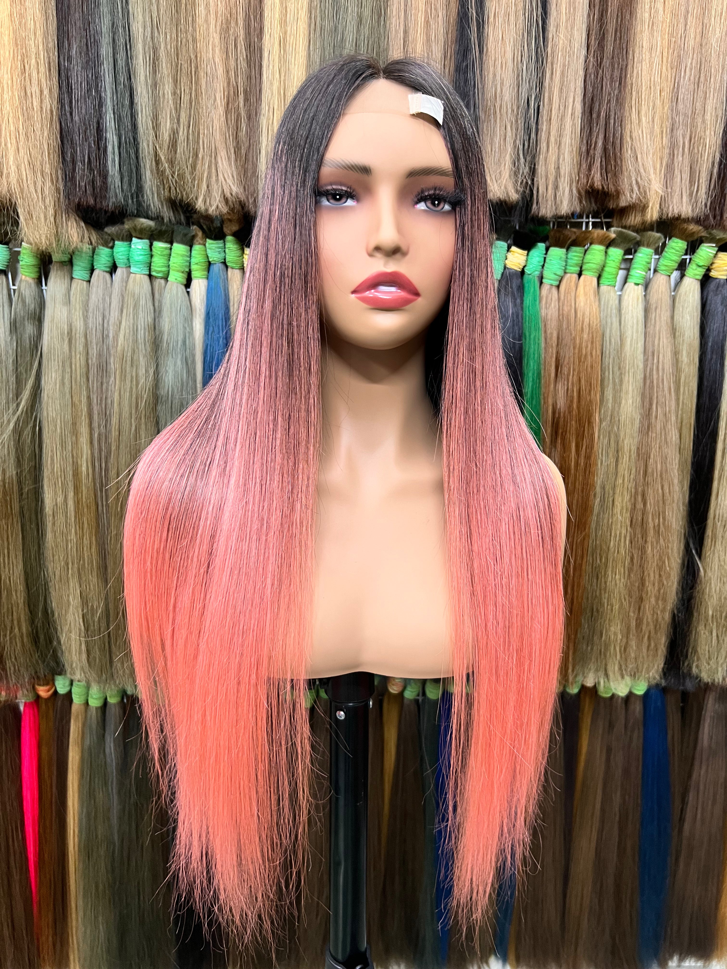 Ambre Black to pink Straight human hair #FFB6C1