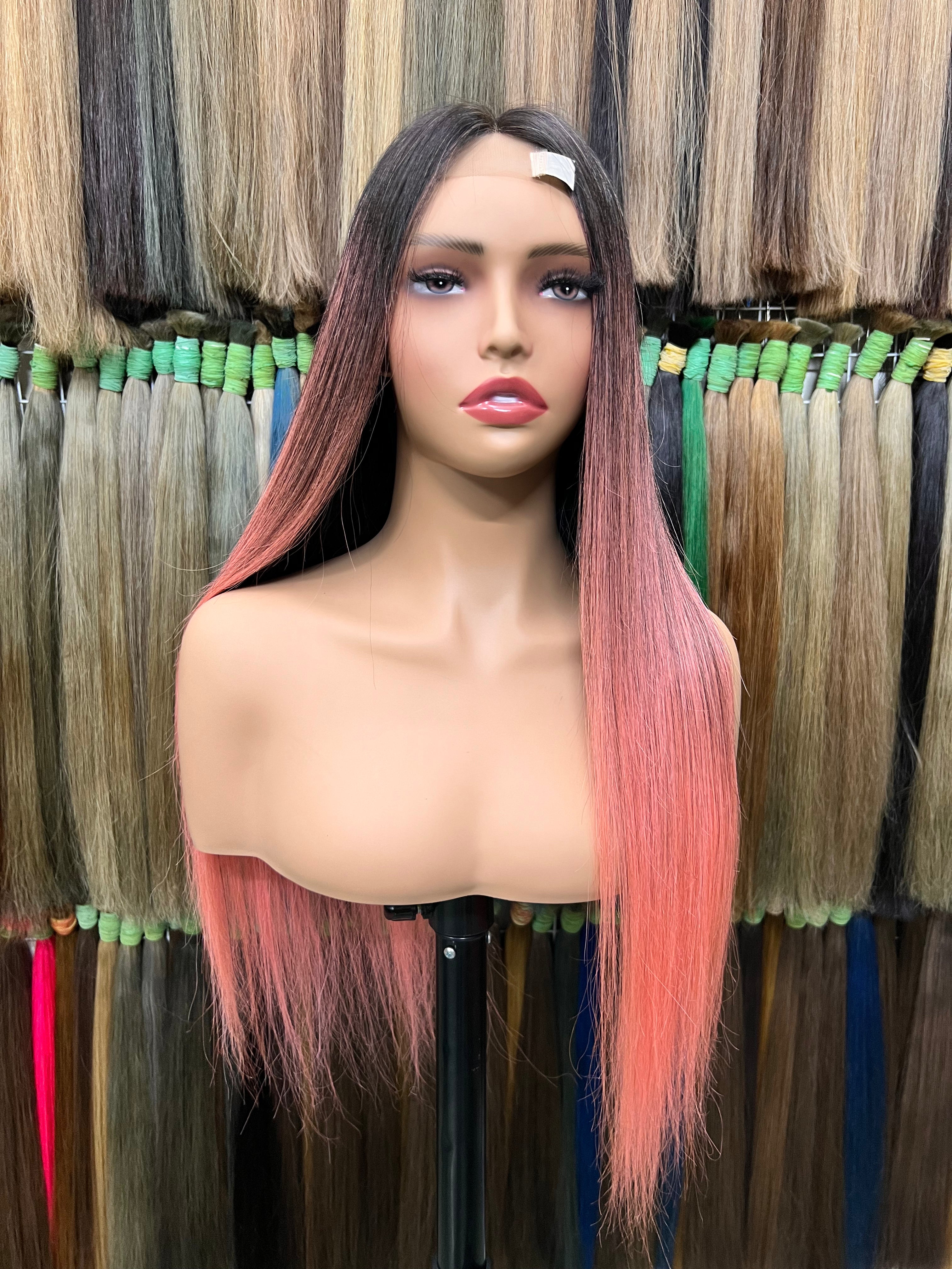 Ambre Black to pink Straight human hair #FFB6C1