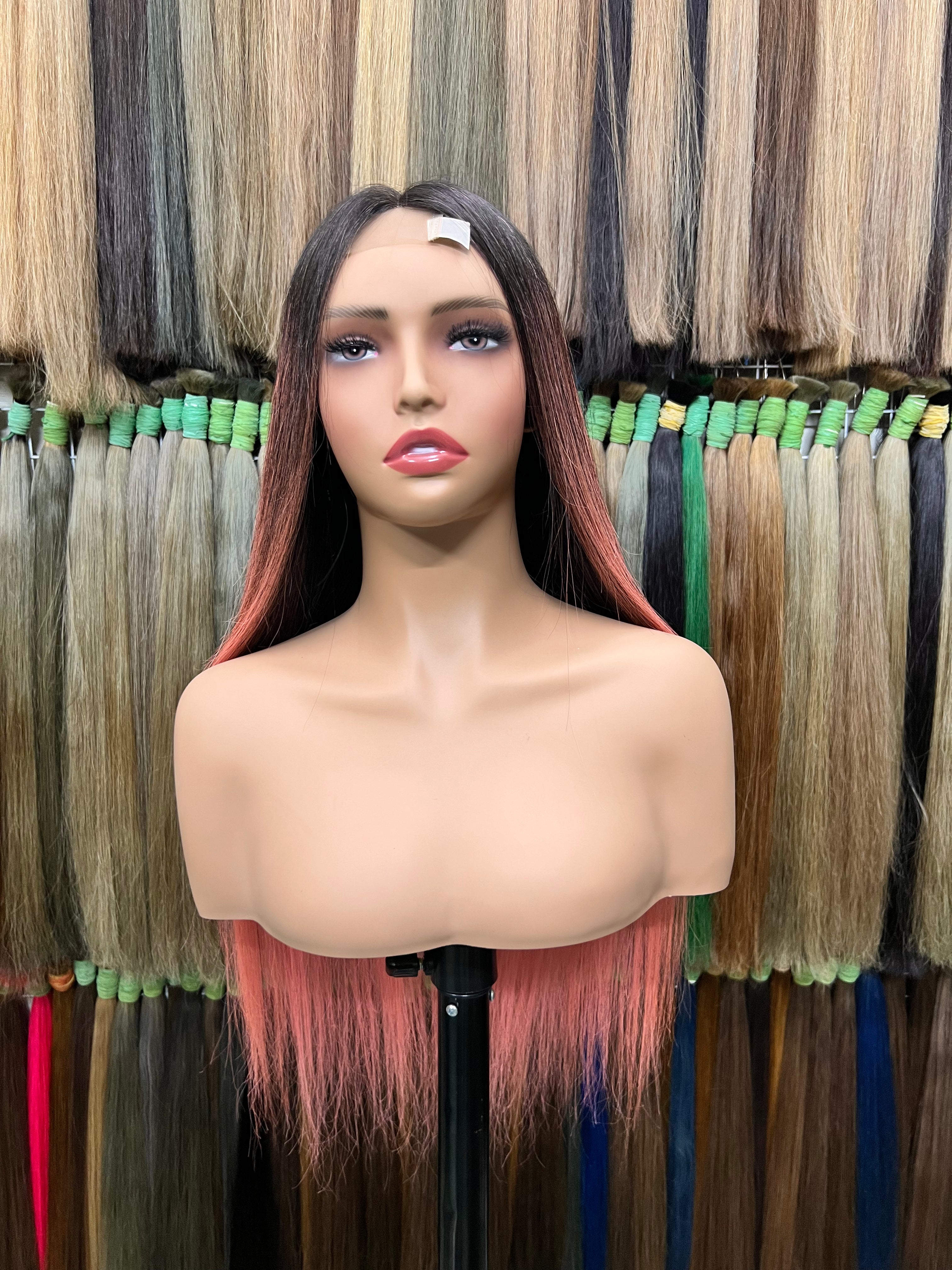 Ambre Black to pink Straight human hair #FFB6C1