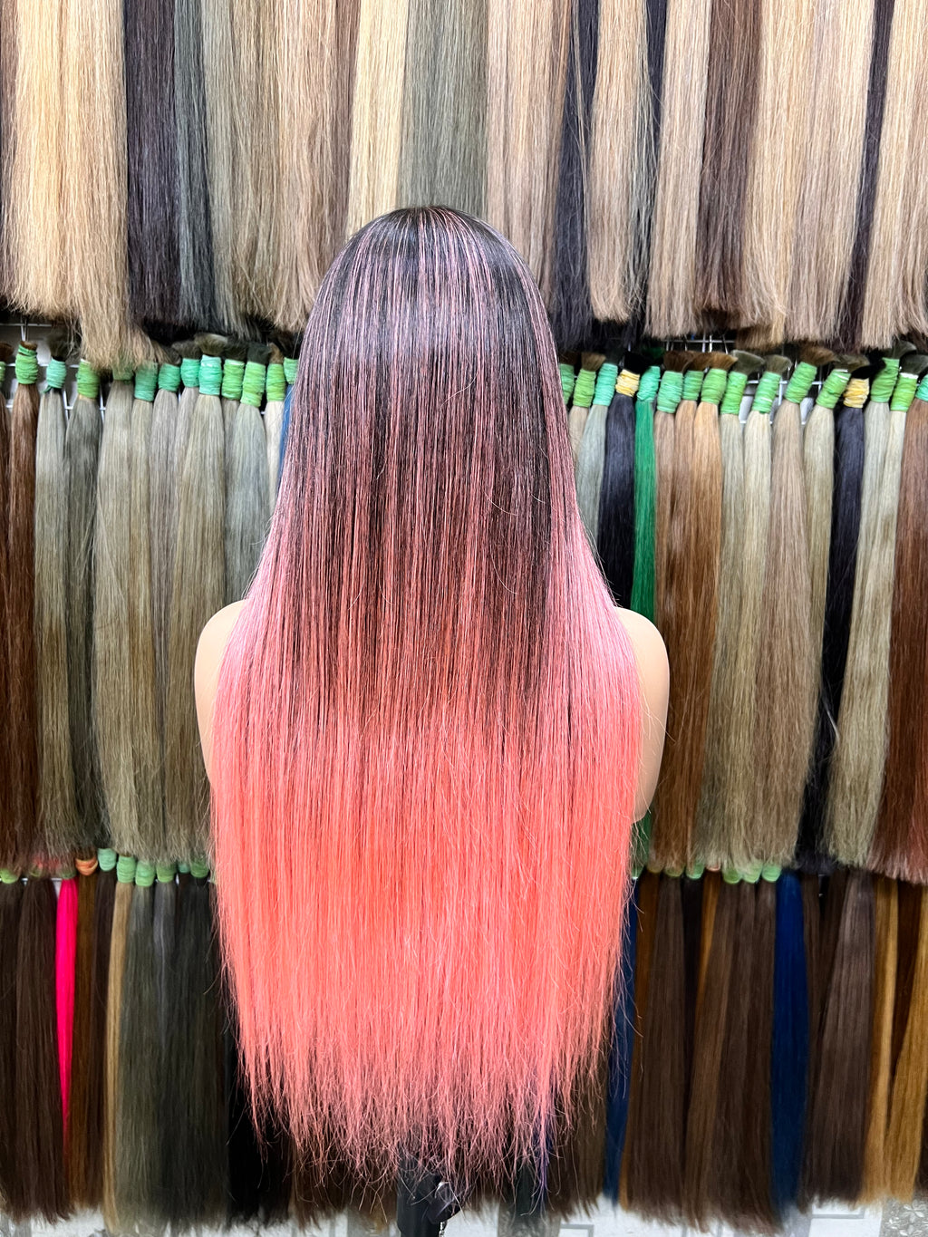 Ambre Black to pink Straight human hair #FFB6C1